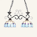 GobekUsa Stunning Tiffany-Style Island Pendant Light - Domed Stainless Glass, 2 Lights - Black/Blue/White - Ideal for Dining Room