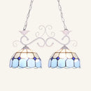 GobekUsa Stunning Tiffany-Style Island Pendant Light - Domed Stainless Glass, 2 Lights - Black/Blue/White - Ideal for Dining Room