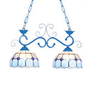 GobekUsa Stunning Tiffany-Style Island Pendant Light - Domed Stainless Glass, 2 Lights - Black/Blue/White - Ideal for Dining Room