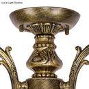 GobekUsa Tiffany Style Ceiling Light - Blue Stained Glass Bell Shade - Semi Flush Mount Fixture with 3 Heads