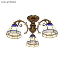 GobekUsa Tiffany Style Ceiling Light - Blue Stained Glass Bell Shade - Semi Flush Mount Fixture with 3 Heads
