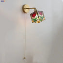 GobekUsa Colorful Square Glass LED Wall Lights with Pull Chain Switch - Tiffany Style
