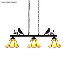 GobekUsa Tiffany Style Cone Stainless Glass Island Lighting: Stylish 3-Light Beige Chandelier with Bird Accent