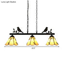GobekUsa Tiffany Style Cone Stainless Glass Island Lighting: Stylish 3-Light Beige Chandelier with Bird Accent