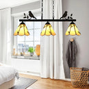 GobekUsa Tiffany Style Cone Stainless Glass Island Lighting: Stylish 3-Light Beige Chandelier with Bird Accent