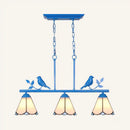 GobekUsa Tiffany Style Conic Island Pendant Light - Stainless Glass with Bird Decoration