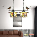 GobekUsa Tiffany Style House-Shaped Island Light with Two Stainless Steel Heads and Art Glass in Stylish Beige