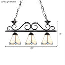 GobekUsa Tiffany Style Island Chandelier Light - White Conic Shade Pendant Lamp with Stainless Glass (3 Bulbs)