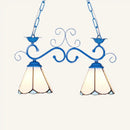 GobekUsa Tiffany Style Island Pendant Light - 2 Lights, Black/Blue/White, Cone Glass, Stainless Steel, Perfect for Kitchen Ceiling