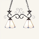 GobekUsa Tiffany Style Island Pendant Light - 2 Lights, Black/Blue/White, Cone Glass, Stainless Steel, Perfect for Kitchen Ceiling