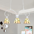 GobekUsa Tiffany Style Island Pendant Light Kit with Stainless Glass Cone Shades - Pink/White, 3 Heads, Leaf Pattern