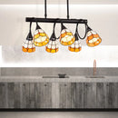 GobekUsa Tiffany Style Kitchen Island Lighting: Dome Shade Hanging Lamp with Blue/Orange & Yellow Stainless Glass (6/10 Lights)