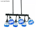 GobekUsa Tiffany Style Kitchen Island Lighting: Dome Shade Hanging Lamp with Blue/Orange & Yellow Stainless Glass (6/10 Lights)