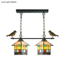 GobekUsa Blue/Clear Tiffany Style Pendant Light - 2 Heads Living Room Island Hanging Lamp with Stainless Glass Shade