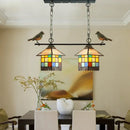 GobekUsa Blue/Clear Tiffany Style Pendant Light - 2 Heads Living Room Island Hanging Lamp with Stainless Glass Shade