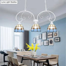 GobekUsa Tiffany Dome Shade Island Pendant Light with Stainless Glass - 3 Lights - Pink/White - Stylish Fixture for Dining Room
