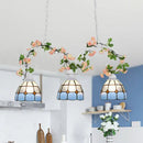 GobekUsa Tiffany Dome Shade Island Pendant Light with Stainless Glass - 3 Lights - Pink/White - Stylish Fixture for Dining Room