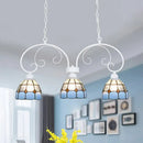 GobekUsa Tiffany Dome Shade Island Pendant Light with Stainless Glass - 3 Lights - Pink/White - Stylish Fixture for Dining Room