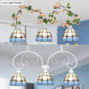 GobekUsa Tiffany Dome Shade Island Pendant Light with Stainless Glass - 3 Lights - Pink/White - Stylish Fixture for Dining Room