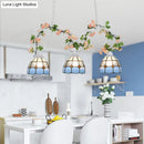 GobekUsa Tiffany Dome Shade Island Pendant Light with Stainless Glass - 3 Lights - Pink/White - Stylish Fixture for Dining Room