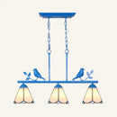 GobekUsa Tiffany Style Conic Island Pendant Light - Stainless Glass with Bird Decoration