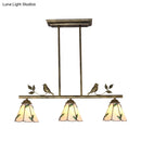 GobekUsa Tiffany Style Stainless Glass Cone Shade Island Lighting Fixture with Leaf Pattern - 3 Lights, Beige Hanging Lamp
