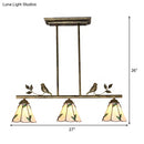 GobekUsa Tiffany Style Stainless Glass Cone Shade Island Lighting Fixture with Leaf Pattern - 3 Lights, Beige Hanging Lamp