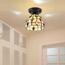 GobekUsa Tiffany Style Handcrafted Glass Ceiling Mounted Light - Shaded Semi Flush Mount, 1-Light