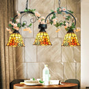 GobekUsa Yellow Bell Shade Island Pendant Light - Tiffany Style 3-Head Stainless Art Glass Chandelier Lamp for Restaurants