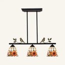 GobekUsa Tiffany Style Black/Antique Brass Stainless Glass Pendant Light - 3 Lights Bell Island Chandelier with Sunflower Pattern