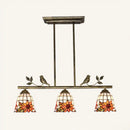 GobekUsa Tiffany Style Black/Antique Brass Stainless Glass Pendant Light - 3 Lights Bell Island Chandelier with Sunflower Pattern