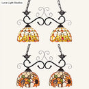 GobekUsa Stainless Glass Pendant Light - Tiffany Style - 2 Lights - Black Finish - Island Lighting Fixture - Sunflower/Baroque Pattern