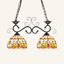 GobekUsa Stainless Glass Pendant Light - Tiffany Style - 2 Lights - Black Finish - Island Lighting Fixture - Sunflower/Baroque Pattern