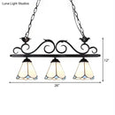 GobekUsa Tiffany Style Island Chandelier Light - White Conic Shade Pendant Lamp with Stainless Glass (3 Bulbs)