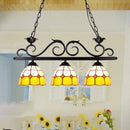 GobekUsa Stylish Yellow Dome Island Lighting: Tiffany-Inspired 3-Light Pendant for Dining Room