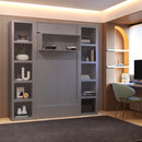 Easy-Lift Full Murphy Wall Bed in Grey with Two Bookshelves