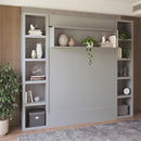Easy-Lift Queen Murphy Wall Bed in Grey with Two Bookshelves