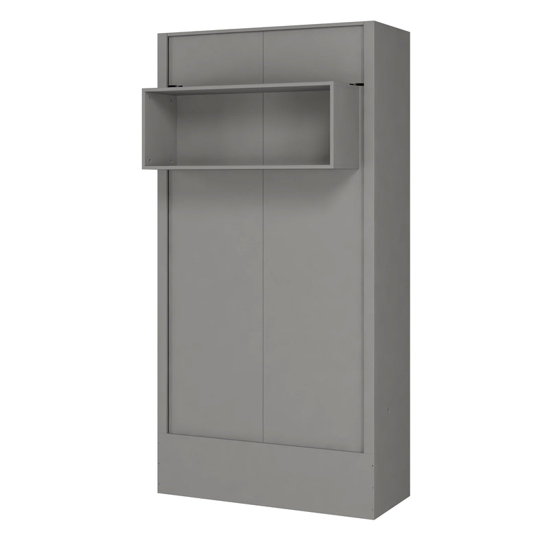 Easy-Lift Twin Murphy Wall Bed in Grey with Shelf
