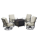 Black Aluminum Fire Table Set with Four Club Chairs