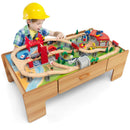 Kids Double-Sided Wooden Train Table Playset with Storage Drawer by LJGDeals