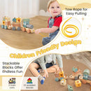 Wooden Toy Train Set with Stacking Wooden Blocks and Cute Animal Patterns by LJGDeals