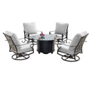 Aluminum 44-in Round Patio Fire Table Set with Swivel Rocking Chairs