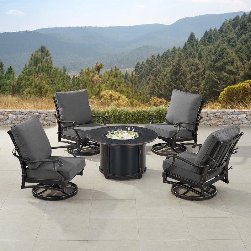 Black Aluminum Fire Table Set with Four Club Chairs