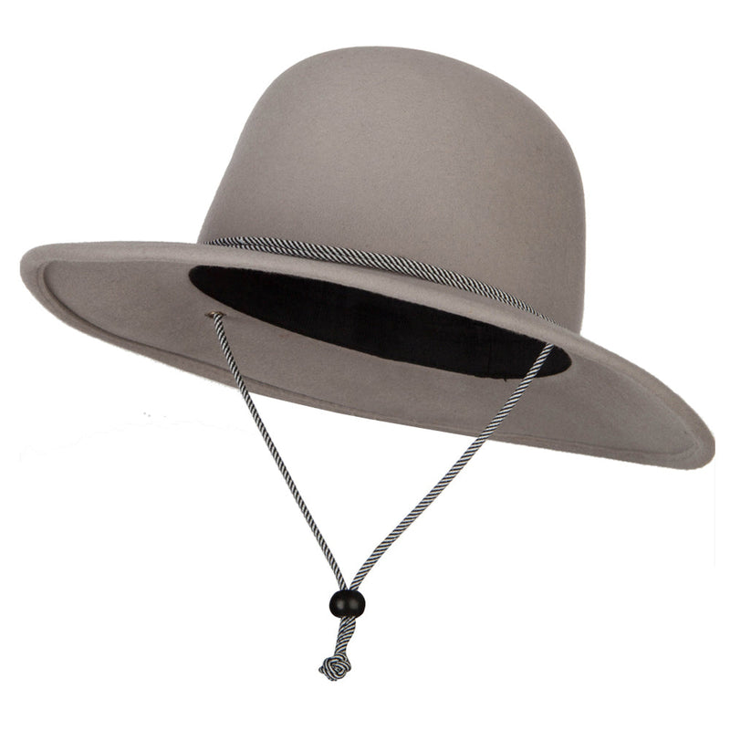 Women's Wool Satin Rope Band Detailed with Chin Cord Boho Style Brim Bucket Hat