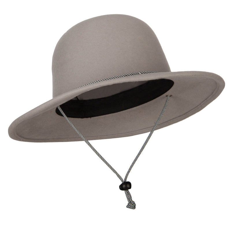 Women's Wool Satin Rope Band Detailed with Chin Cord Boho Style Brim Bucket Hat