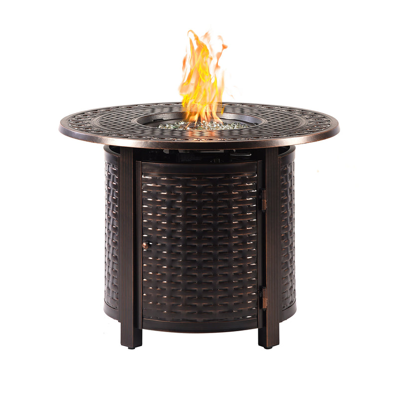 Aluminum 34-in Round Patio Fire Table Set with Swivel Rocking Chairs