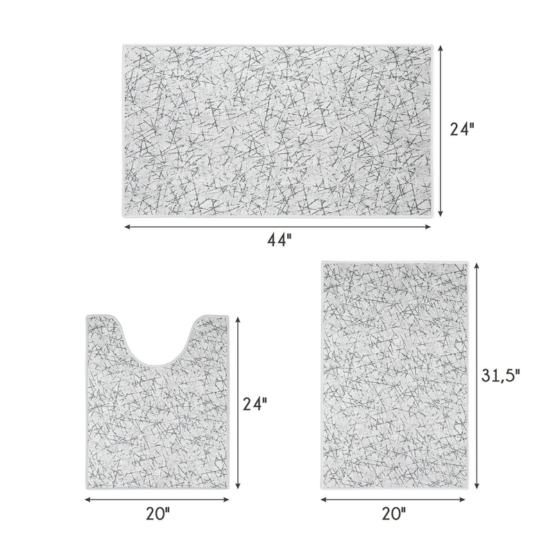 Geometric Design 3 Piece Bathroom Rugs Set |White