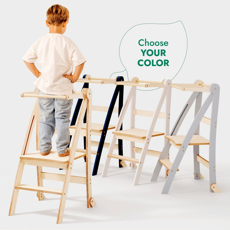 Toddler Tower: Foldable Step Stool for Toddlers - Gray