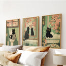 Funny Bathroom Poster. Japan Cat Pooping Wall Art Set of 3 by Wall Art Set
