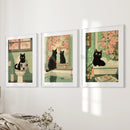 Funny Bathroom Poster. Japan Cat Pooping Wall Art Set of 3 by Wall Art Set